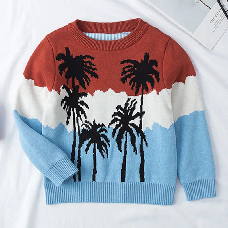 Свитер для маленьких мальчиков и девочек; осенне-весенняя одежда для детей с изображением кактуса; трикотажный пуловер для мальчиков; вязаный свитер; детская одежда - Цвет: 19020 Blue