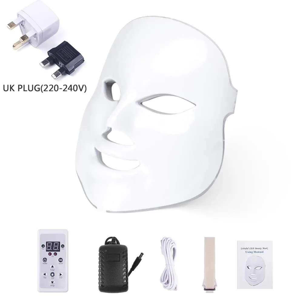UK plug no box Beauty Photon светодиодный маска для лица терапия 7 цветов светильник уход за кожей омоложение морщин удаление акне уход за лицом Красота спа - Цвет: UK plug no box