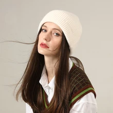 

2021 New Women Winter Hat Luxury Wool Rabbit Fur Letter Knitted Beanie Hats Casual Soft Warm Skullies Beanies