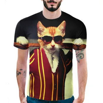 

Men's Cat 3D Printing T-Shirt New Elastic Short Sleeve Round Neck Loose Tops Spring Summer Fashion Casual Cool майка мужская YL5