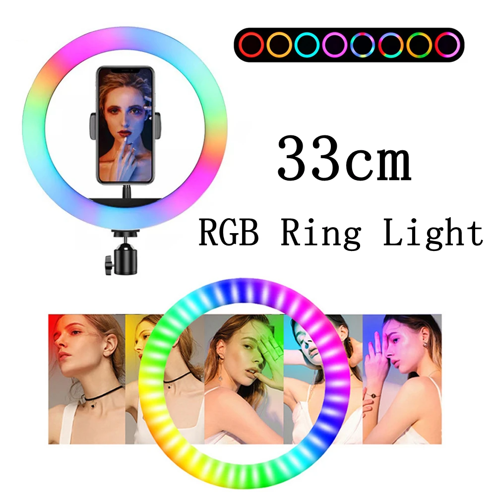 

33cm RGB Dimmable Ring Lamp LED Selfie Light Ring with Tripod for Phone Youtube Video Photography Makeup Ringlight with Stand