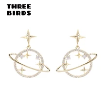 Трендовые AAA кубические циркониевые Звездные Серьги со спутником, роскошные брендовые модные золотые серьги для женщин, корейские ювелирные изделия