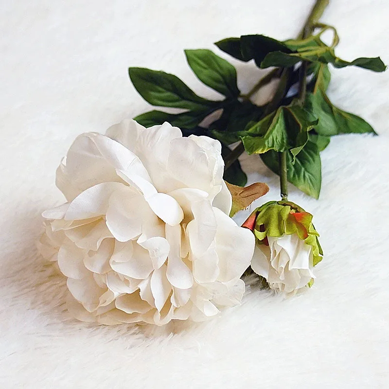 YO CHO Artificial Flower Big Peonies Branch 2 Heads Fake Peony Flores Wedding Arrangement Christmas Home Decor Silk Peony Flower 