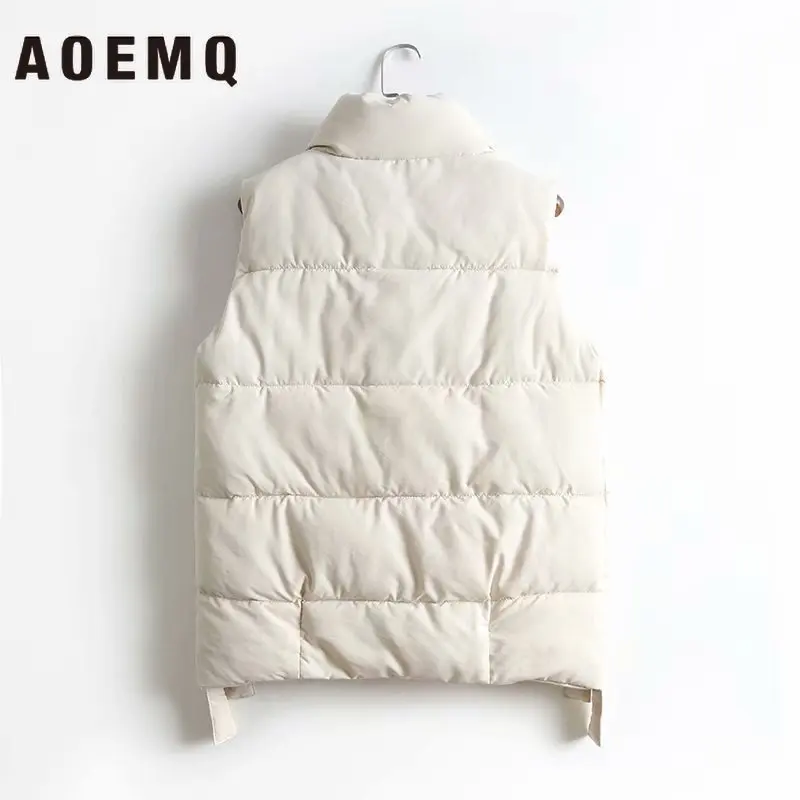 AOEMQ, хлопковое пальто, верхняя одежда, зимний жилет, толстая секция, сохраняющая тепло, жилет, пальто с отложным воротником, однотонное пальто для холодного сезона, женская одежда