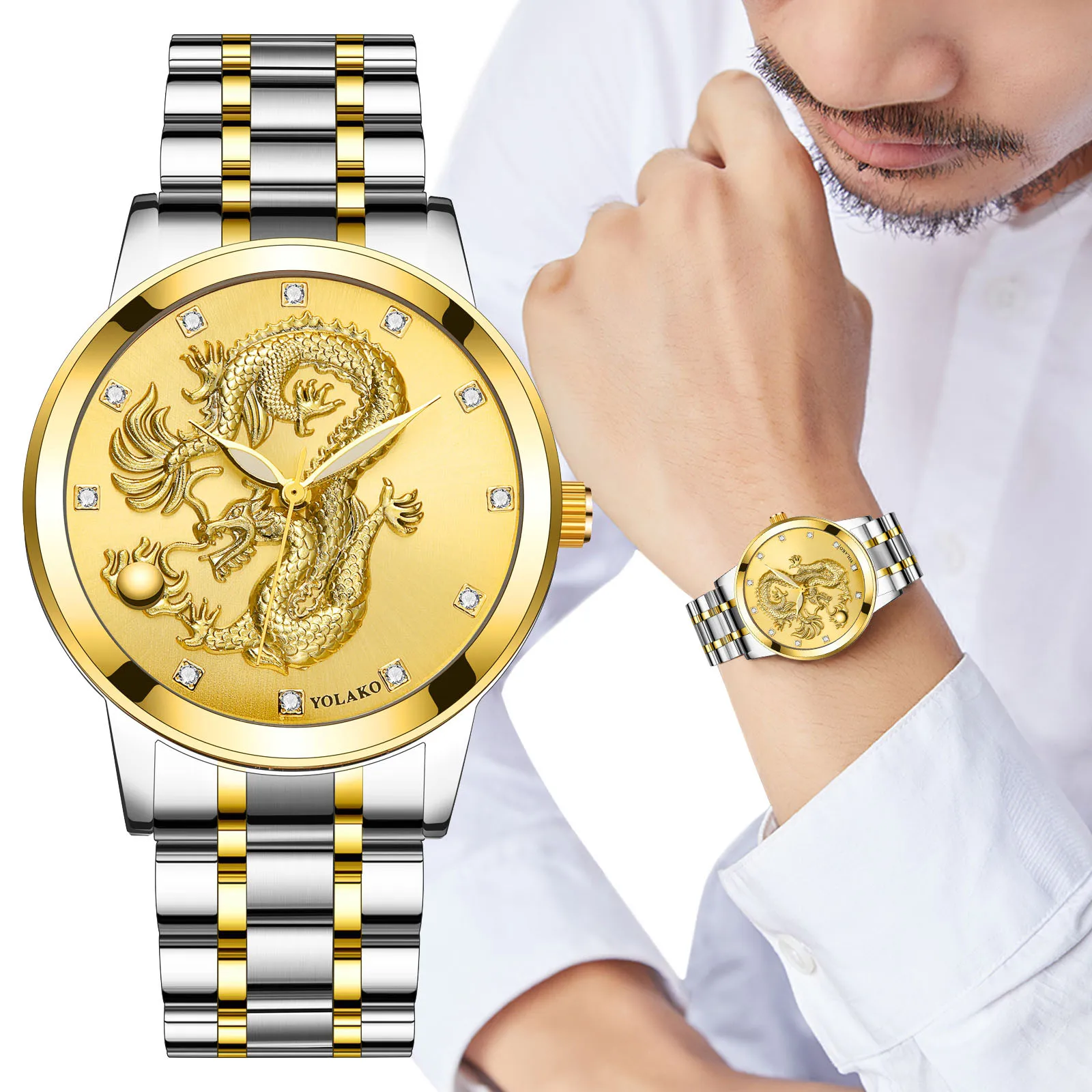 Yolako-Reloj analógico de acero inoxidable para hombre, cronógrafo de cuarzo, con correa, estilo informal, Uomo Saat