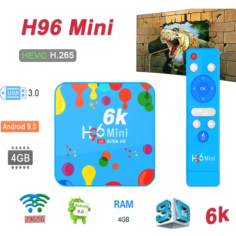 

H96 mini TV box Android 9.0 smart set-top box H6 quad-core 128GB support 6K Bluetooth Wifi H.265 H96mini smart TV box full HD
