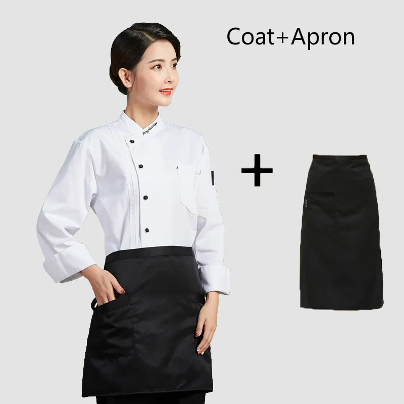 coat apron Женская униформа шеф-повара для отеля, кухни, ресторана, мужчин, куртка шеф-повара, кафе, обслуживание, рабочая одежда, фаст-фуд, одежда для приготовления пищи, официанта Unfiorm - Цвет: coat apron