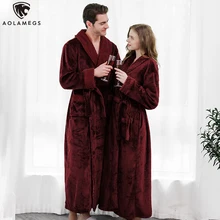 Aolamegs Men Bathrobe Flannel Night Gown Soft Long Open Sleepwear Cozy Warm Advanced Homewear Baggy Style Couple Pajamas Winter Aolamegs Men Bathrobe Flannel Night Gown Soft Long Open Sleepwear Cozy Warm Advanced Homewear Baggy Style Couple Pajamas Winter