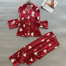 Новая зимняя модная Пижама с фруктовым принтом, Женская атласная сексуальная пижама с длинным рукавом