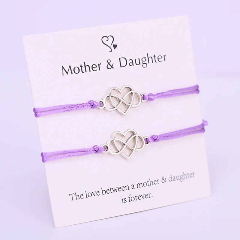 Mother Daughter Infinity Heart Bracelets Adjustable Rope Bracelet Jewelry for Women Girl 1 SET