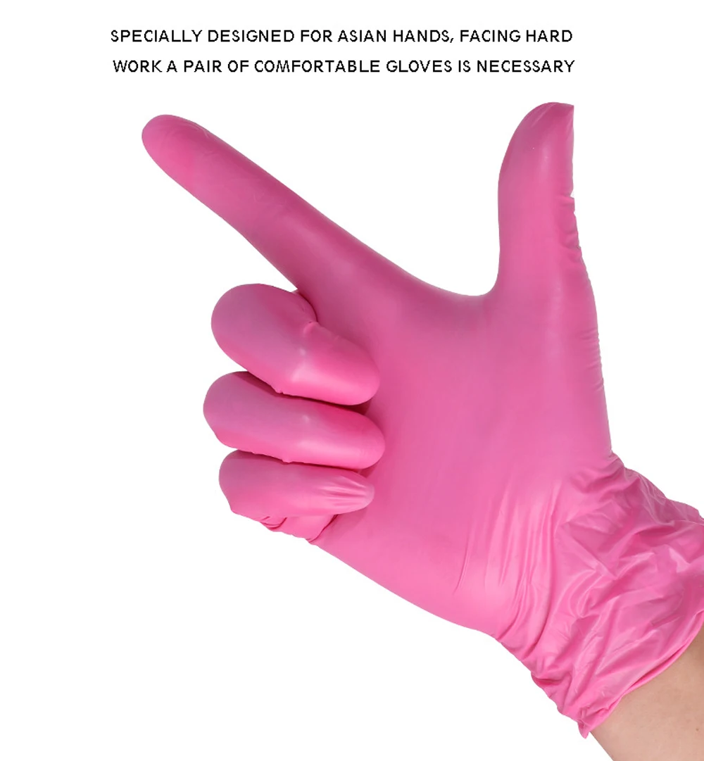 Red Pink Disposable Gloves Latex Free Powder-Free Exam Glove Size Small Medium Large Girl Woman Synthetic Nitrile 100 50 pcs