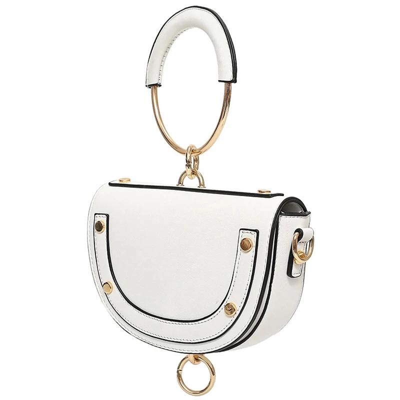 

Famous Designer Handbags And Women's Bags 2019 New Leather Metal Handle Semi-circular Ladies Shoulder Crossbody Bag For Clutch
