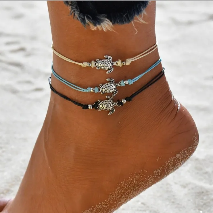 Раковины бусины морские ножные браслеты с черепахой для женщин геометрический браслет Шарм слой ножной браслет ручной работы Boho бижутерия для ног Винтаж золото