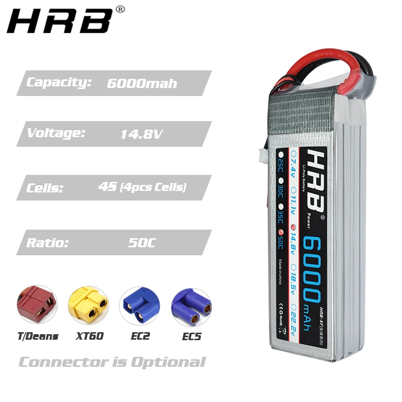 Cena HRB bateria lipo 2S 3S 4S 5000mah 6000mah 2600mah 2200mah 11.1V 7.4V 14.8V 6S 22.2V XT60 Deans T RC FPV samoloty samochodowe części łodzi