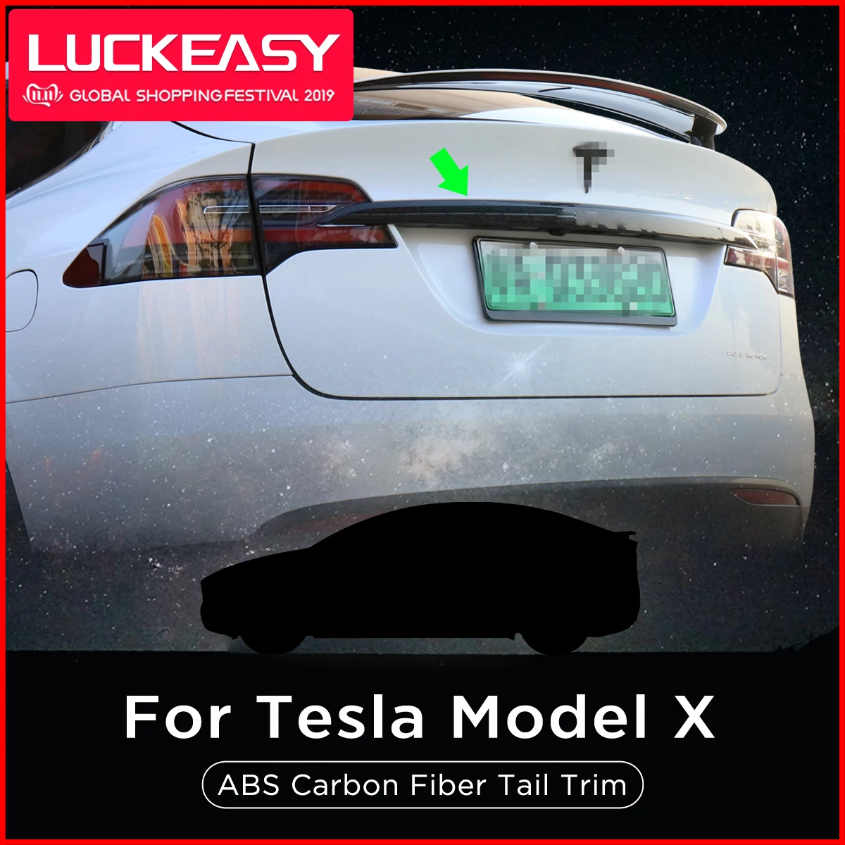 LUCKEASY Car ABS carbon fiber tail trim For Tesla Model X- Tail Gate tail trim 1 PCS / set
