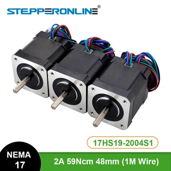 

STEPPERONLINE 3PCS Nema17 Stepper Motor 48mm 17HS19-2004S1 Motor 59Ncm(84oz.in) 2A 4-lead Nema 17 Stepper for CNC 3D Printer