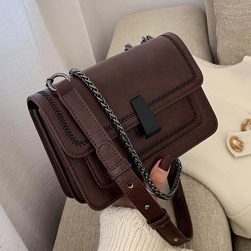 

Vintage Leather Mini Crossbody Bags For Women 2020 Chain Design Quality Shoulder Messenger Bags Female Lady Handbag party clutch