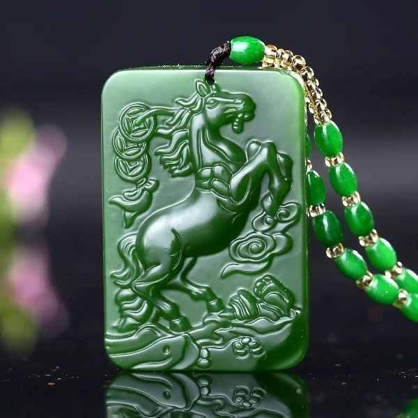 

Hetian Jade Jade Horse Zodiac Immediately Rich Pendant Spinach Green Jasper Rich Ma Yu Card Immediately (Color: Green)