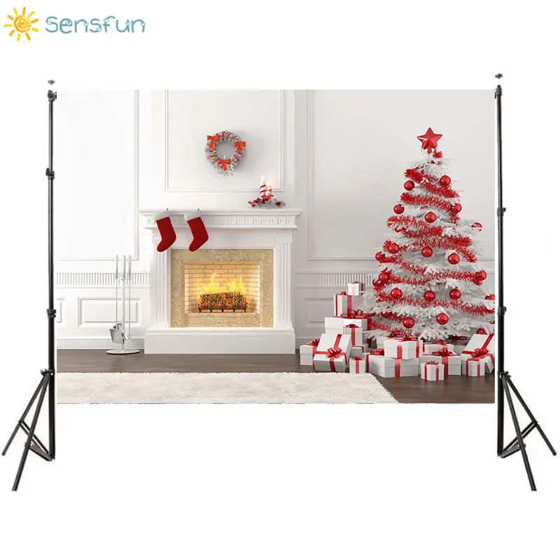 

Sensfun Photography Backdrops Christmas Backdrop Fireplace Tree White Wall Photography Background Photophone For Photo Studio