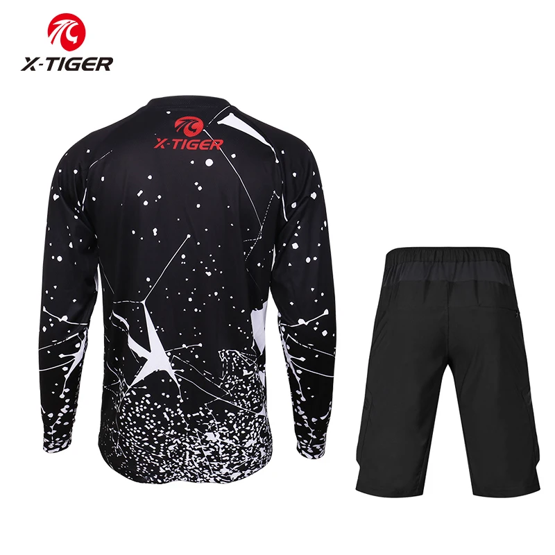 X-Tiger Long Sleeve Downhill Jersey Set Autumn MTB Bike Cycling Shorts Quick-Dry Cycling Jerseys Racing Bicycle Cycling Wear