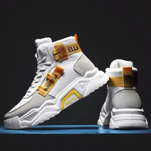 Зимняя мужская обувь из хлопка; повседневные Молодежные бархатные теплые высокие кроссовки; мужская хлопковая обувь; Мужская нескользящая обувь на высоком каблуке