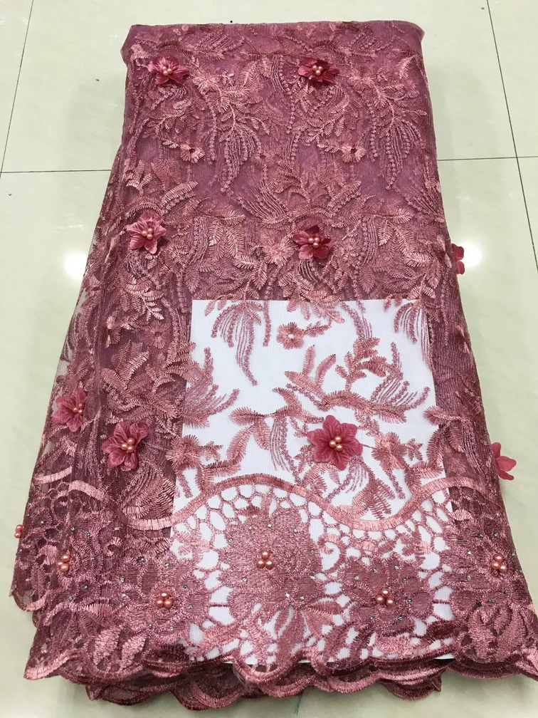 3 D африканская Современная кружевная ткань золото нигерийская кружевная ткань вышивка бисером кружево Африканский Свадебный Ткань 5 ярдов для свадебной вечеринки - Цвет: Фиолетовый