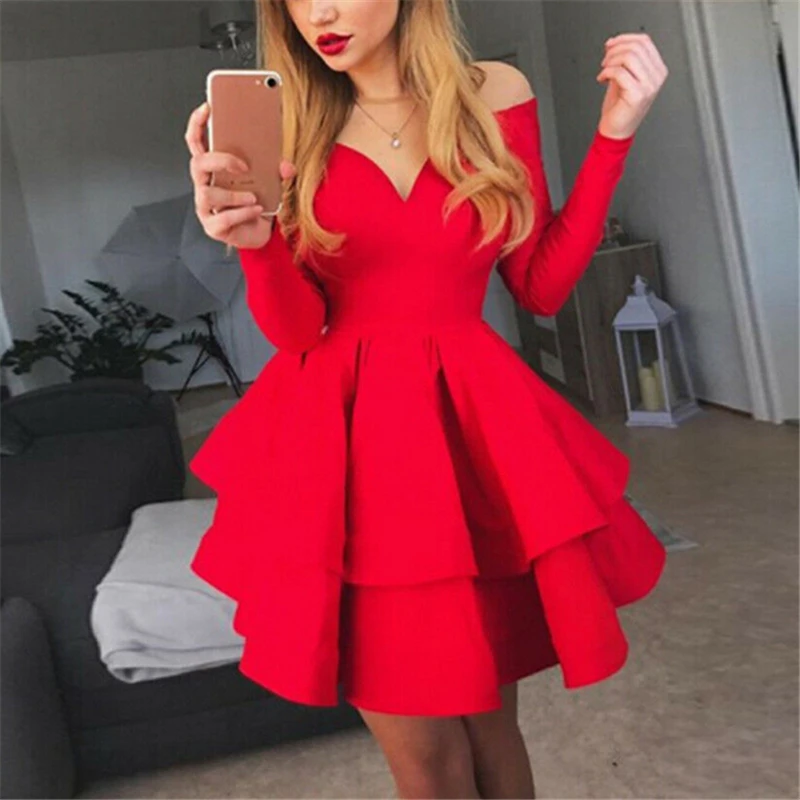 Women Dress Elegant Off Shoulder Ladies Dresses Women Long Sleeve Dress Evening Party Clothes Sexy Clubwear Womens Dresses