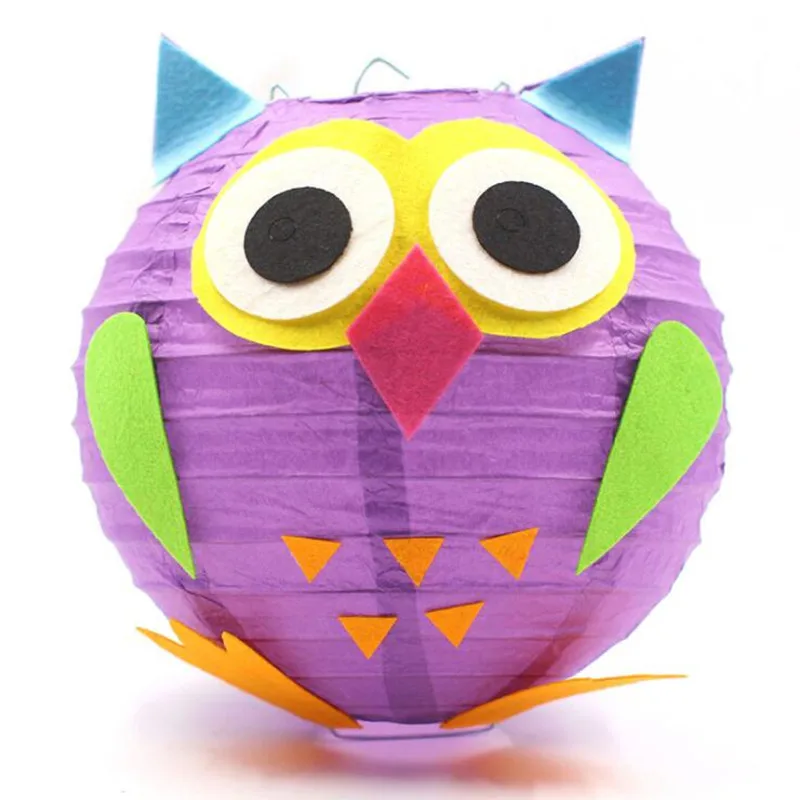 owl Светодиодный фонарь 20 см с мультяшными животными, китайский круглый бумажный фонарь для детей, сделай сам, ручная работа для дня рождения, вечеринки, свадьбы, украшения, свечи - Цвет: owl