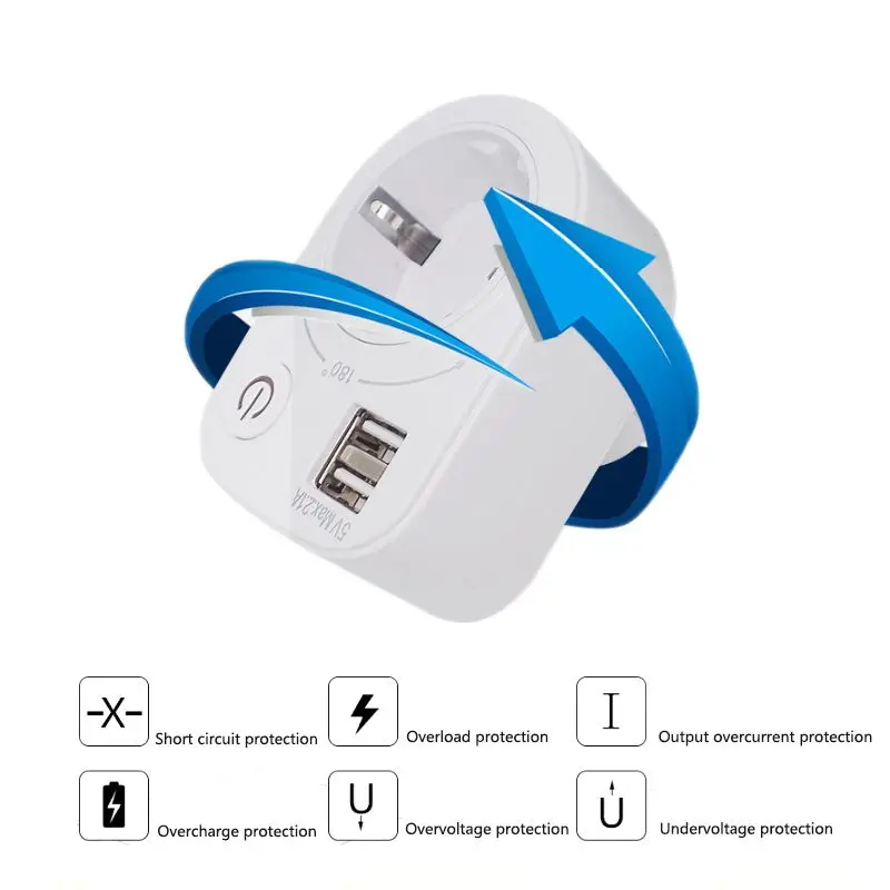 5 в 2.1A Dual USB интеллектуальное зарядное устройство адаптер гнездо 180 градусов вращающийся многофункциональный домашний путешествия зарядка