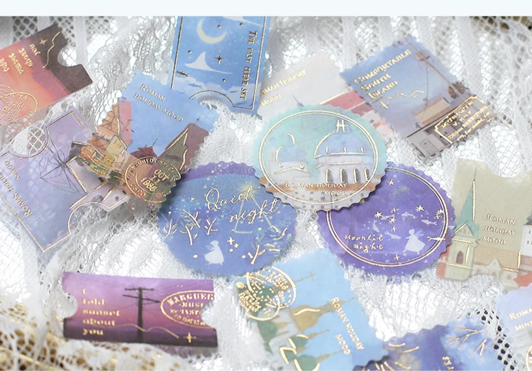 Description Picture 4 of item45pcs/pack Bronzing Stamp stickers package DIY Diary Decoration label sticker Album Scrapbooking material Craft Supplies