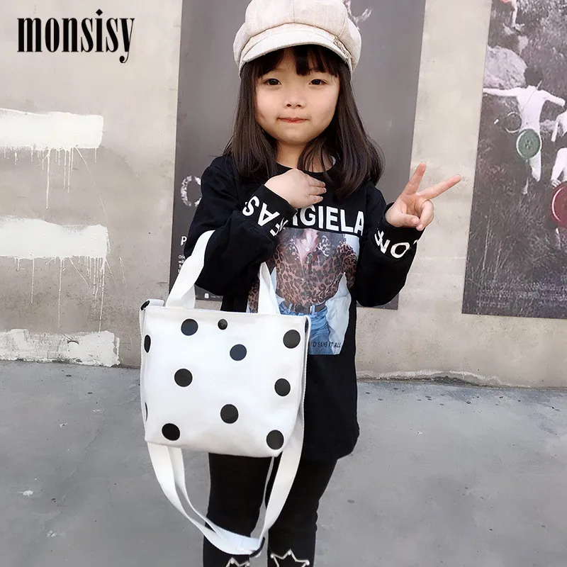 Monsisy/Холщовая Сумка в горошек для девочек, сумка для монетного кошелька, Детский кошелек, новая сумка на плечо/мессенджер/сумка через плечо, милые детские сумки