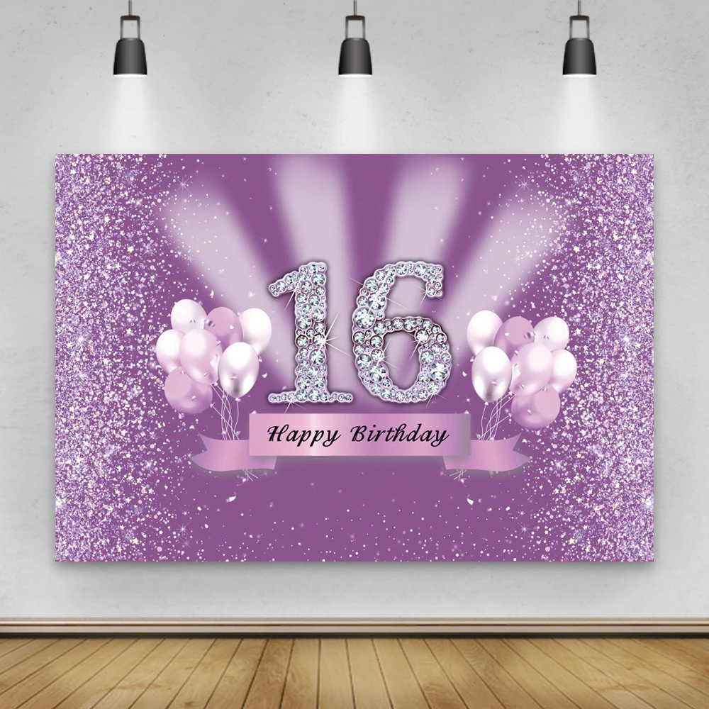

Laeacco Celebrate 16th 20 30 Birthday Party Post Banner Photography Backdrop Diamond Balloons Glitters Background Photo Studio