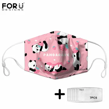 

FORUDESIGNS Cute Panda Print Ladies Maske 2Pcs Filters Unisex Adjustable Mascarilla Pink Tops Dustproof Washable Kids Mask