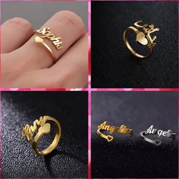 

Stainles Steel Tarnish Free Gold Rose Gold Silver Adjustable Heart Name Ring Personalized Custom Rings For Women