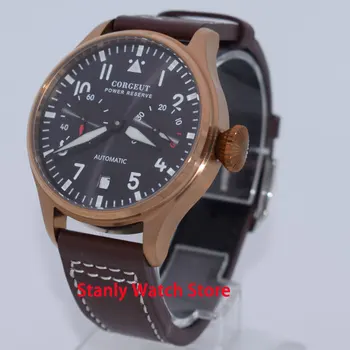

Solid Corgeut 42mm Black Dial Luminous Marks Bronze PVD Coated Case Power Reserve ST2532 Automatic Movement Men's Watch