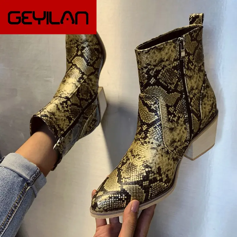 

Winter Women Ankle Martin Boots Pu Leather Snake High Heel Point Toe Platform Female Motorcycle Shoes Ladies Pumps Zapato Mujer