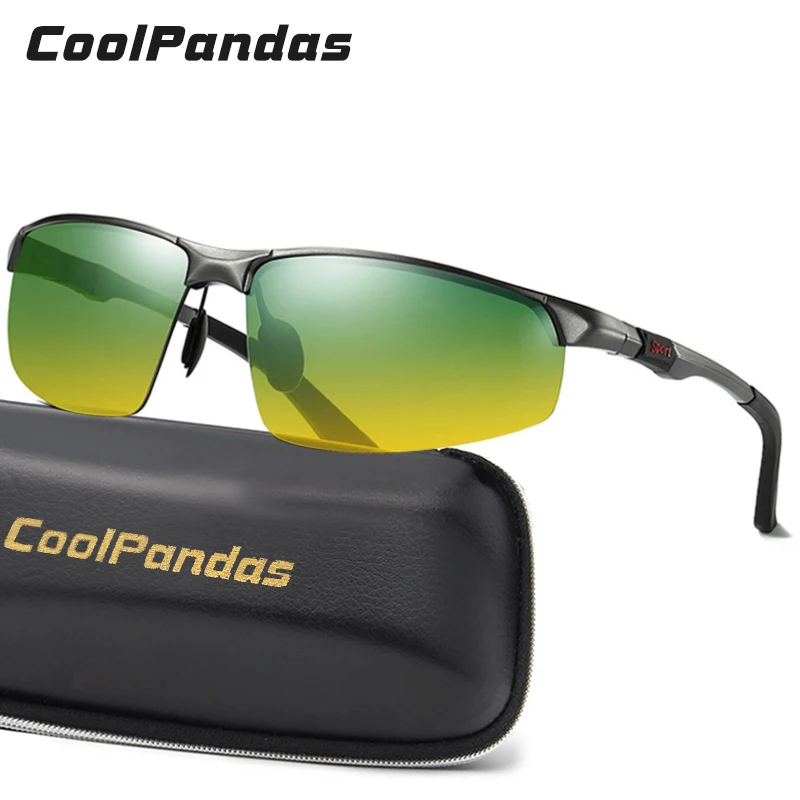 CoolPandas фирменный дизайн солнцезащитные очки поляризационные Мужские квадратные алюминиевые антибликовые очки день ночь вождения оттенки антибликовые очки