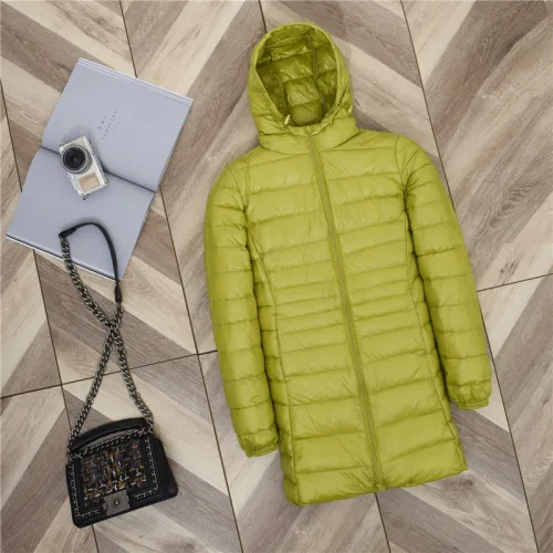 Green-Hooded Повседневный ультра-светильник, тонкое 90% белое пуховое пальто, Зимняя мода, S-7XL размера плюс, пуховик для женщин, тонкая верхняя одежда с капюшоном Mw934 - Цвет: Green-Hooded