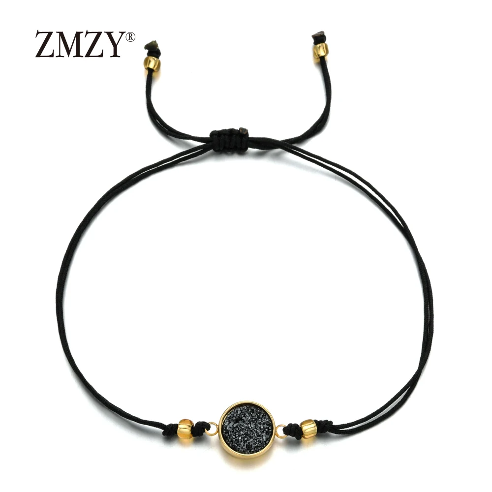 SL037-2 ZMZY Boho бусинки круглой формы с украшением в виде кристаллов браслет с друзой каменный друзовый регулируемые цепочка-браслет в виде веревки женские Браслеты подарок - Окраска металла: SL037-2