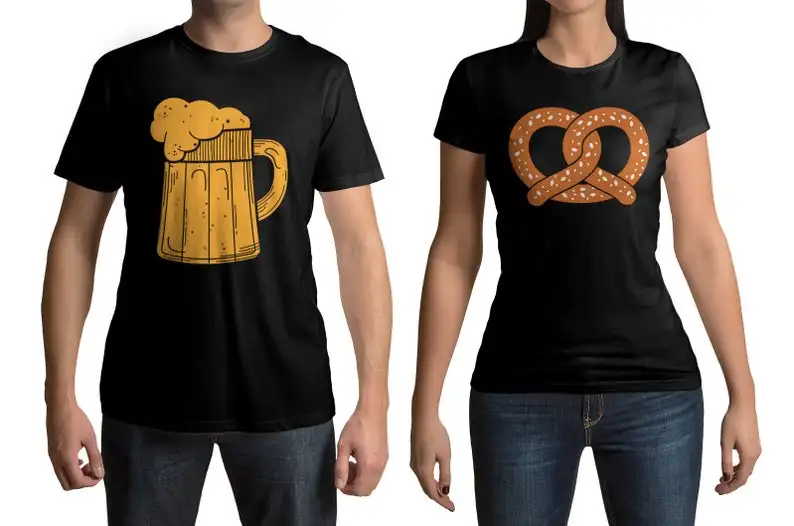 

Beer & Pretzel Men's and Women's Matching Couples T-shirt Set
