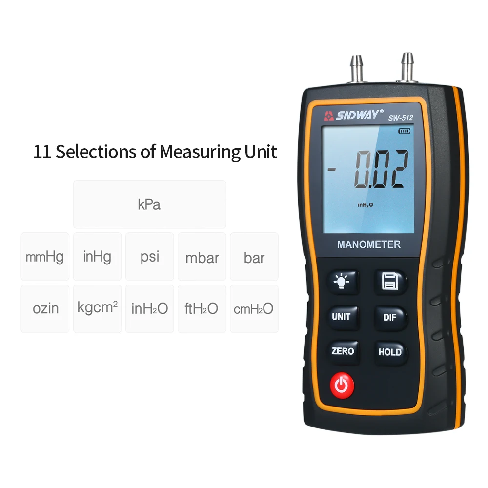 

Digital Pressure Gauge Manometer Dual-port Differential Air Pressure Gauges Tester For Air-conditioning And Ventilation System