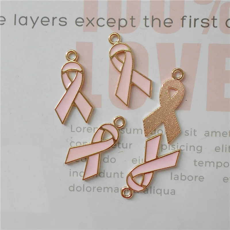 50pcs Silver Color Hope Breast Cancer Awareness Ribbons Charm Letter Charms  for bracelets 18x17mm A608