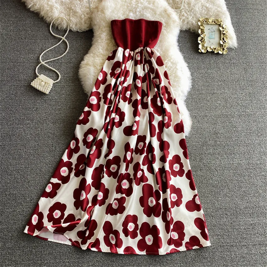 

Summer Party Long Dresses Women Sexy Floral Vinatge Strapless Dress 2022 High Quality Fashion Designer Dresses Holiday Vestidos