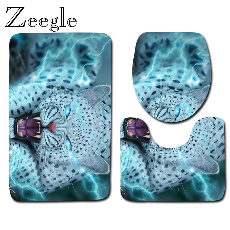 Zeegle Animal Bath Mat Set Toilet Pedestal Rug Lid Toilet Cover Seat Mat Anti Slip Bathroom Doormat Absorbent 3pcs Toilet Set