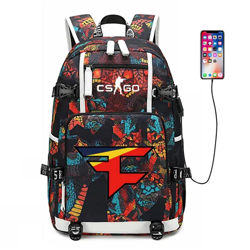 as pictures CS GO FNATIC Virtus рюкзак USB порт рюкзак сумка Змеиный узор Подростковая Студенческая школьная сумка дорожная сумка для ноутбука - Цвет: as pictures