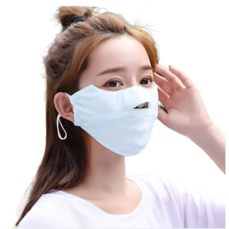 Unisex Summer Ice Silk Thin Sunscreen Open Nose Mouth Mask Cycling Windproof Solid Color Washable Adjustable Earloop Respirator