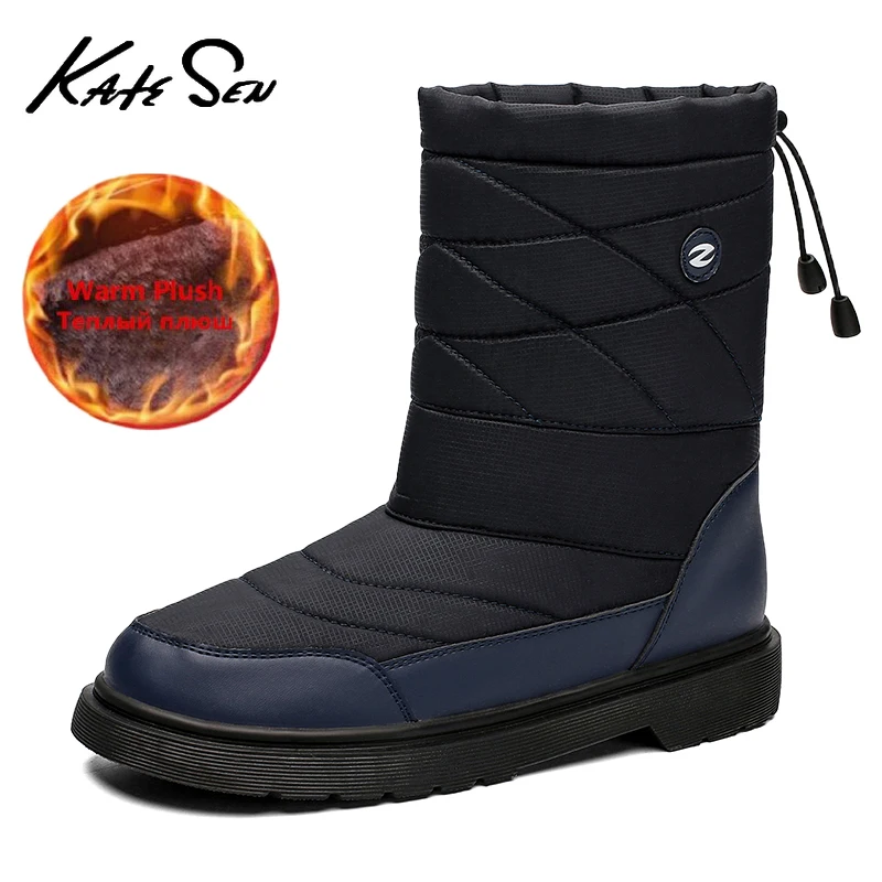 

KATESEN 2020 New Winter Men's Plush Warm Snow Boots Fashion Comfortable High Top Boots Outdoor Waterproof Hiking Boots big size