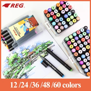 

REG 1803 Twin Heads Art Oily Markers Black Rod 12/24/36/48/60 Colors Alcohol Graphic Sketch Marker Pens Sketchbook for Painting