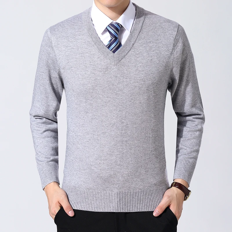 Новинка, модный брендовый мужской свитер, пуловер с v-образным вырезом, Облегающие джемперы, вязанные, толстые, теплые, Осенние, корейский стиль, повседневная мужская одежда - Цвет: Серый