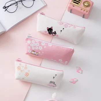 

Canvas Pencil Case for School Cute Cats Pencilcase Pen Bag Box Stationery Pouch School Supplies
